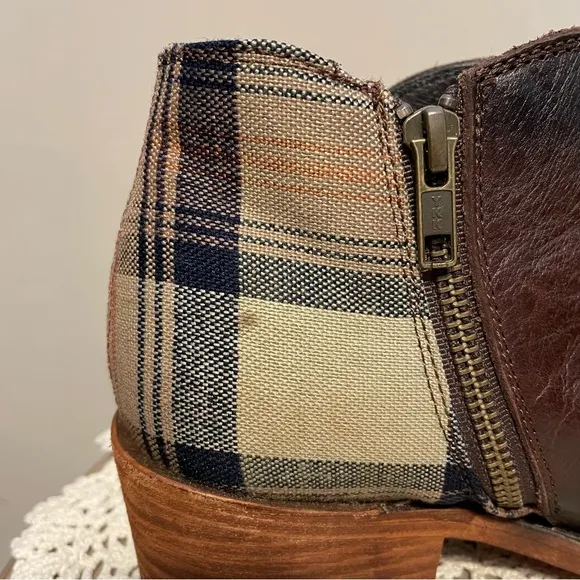 Liberty Black Brown Leather and Plaid Ankle Boots