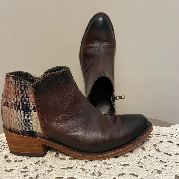 Liberty Black Brown Leather and Plaid Ankle Boots
