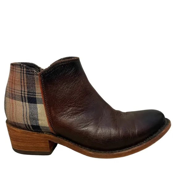 Liberty Black Brown Leather and Plaid Ankle Boots