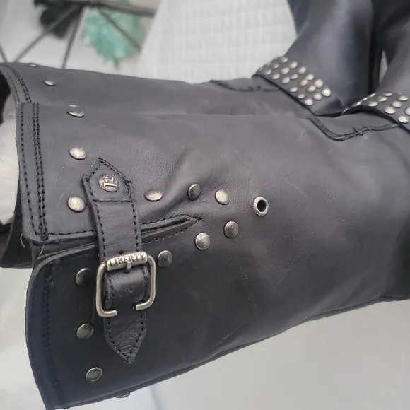 LIBERTY Black Moto Leather Black Boots sz 9.5