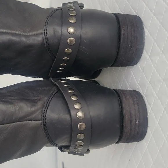 LIBERTY Black Moto Leather Black Boots sz 9.5