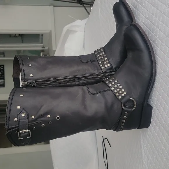 LIBERTY Black Moto Leather Black Boots sz 9.5