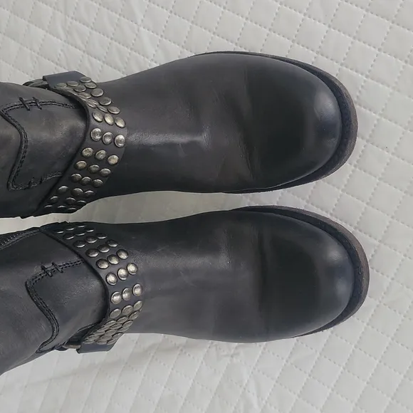 LIBERTY Black Moto Leather Black Boots sz 9.5