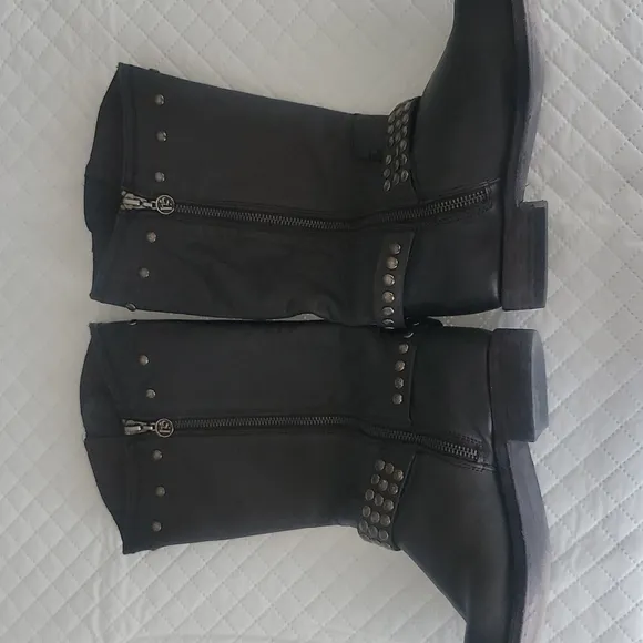 LIBERTY Black Moto Leather Black Boots sz 9.5