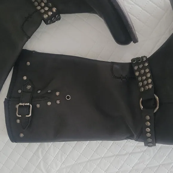 LIBERTY Black Moto Leather Black Boots sz 9.5