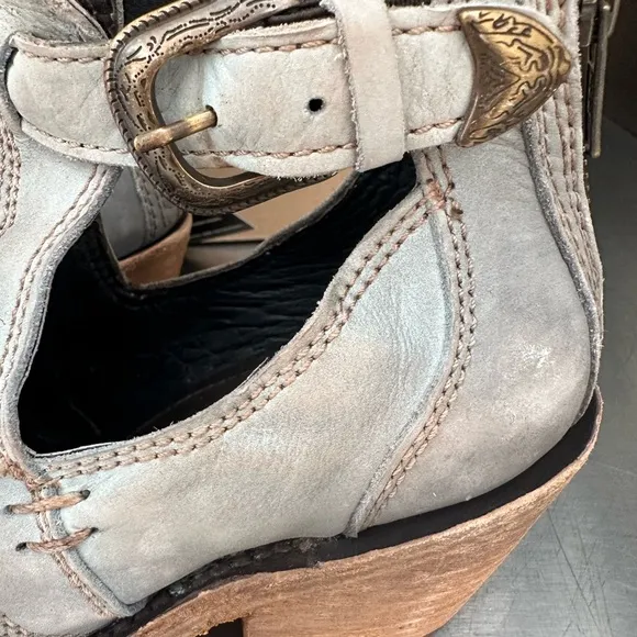 Liberty Black “Sully” cutout boots in brushed bluish gray leather. New in box!