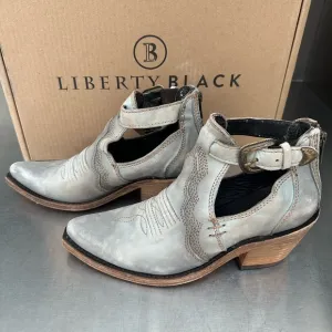 Liberty Black “Sully” cutout boots in brushed bluish gray leather. New in box!