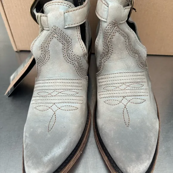 Liberty Black “Sully” cutout boots in brushed bluish gray leather. New in box!