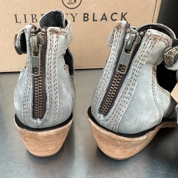 Liberty Black “Sully” cutout boots in brushed bluish gray leather. New in box!