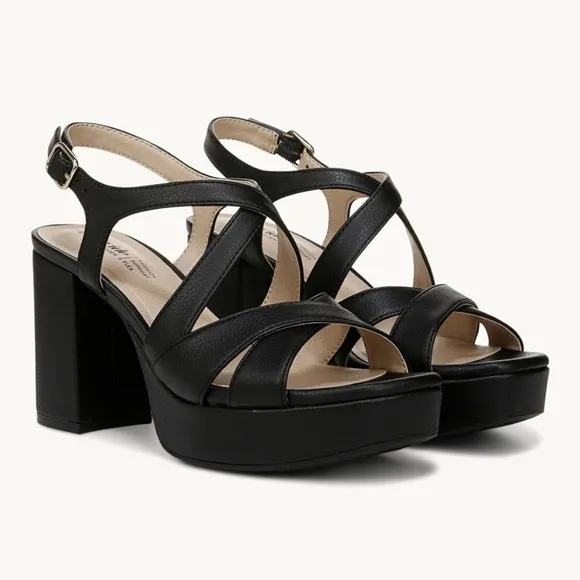 Life Stride Black Platform Shoes with Adjustable Strap
