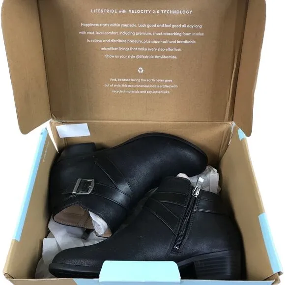 LIFESTRIDE Ally Ankle Boots Women 7.5M Black Retro Goth Grunge Whimsygoth NWB
