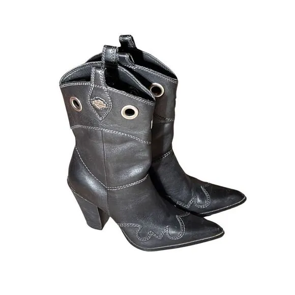 Like New Harley Davidson Black Leather Pointed Toe 3” Heel Women’s Boots 8.5