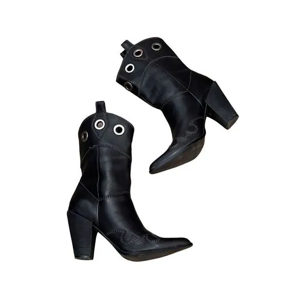 Like New Harley Davidson Black Leather Pointed Toe 3” Heel Women’s Boots 8.5