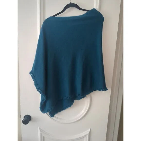 Lilly Pulitzer Cashmere  Fringed Wrap One Size Button Poncho Womens Turquoise