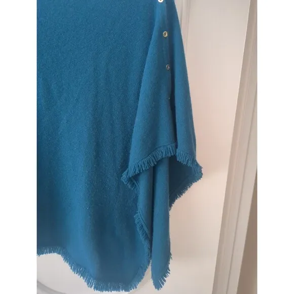 Lilly Pulitzer Cashmere  Fringed Wrap One Size Button Poncho Womens Turquoise