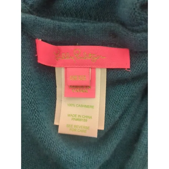 Lilly Pulitzer Cashmere  Fringed Wrap One Size Button Poncho Womens Turquoise