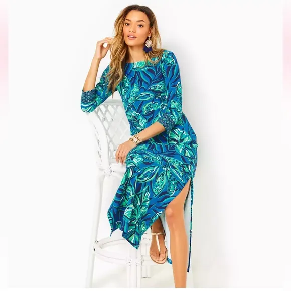 Lilly Pulitzer ChillyLilly Seralina Indigo Breeze Maxi Dress Size XXS UPF 50 NWT