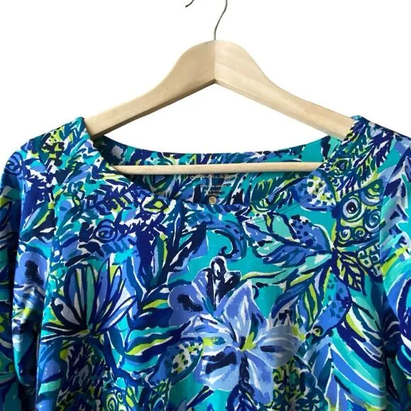 Lilly Pulitzer Dress Hollee Bennet Blue Sneak a Peek Mini‎ Green S Keyhole Back