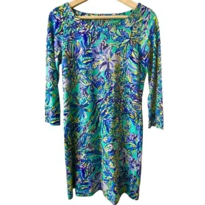 Lilly Pulitzer Dress Hollee Bennet Blue Sneak a Peek Mini‎ Green S Keyhole Back