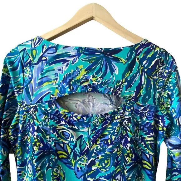 Lilly Pulitzer Dress Hollee Bennet Blue Sneak a Peek Mini‎ Green S Keyhole Back