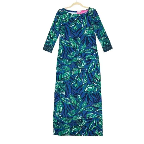 LILLY PULITZER Seralina ChillyLilli UPF 50  Maxi Dress Sz XS Indigo Breeze NWT