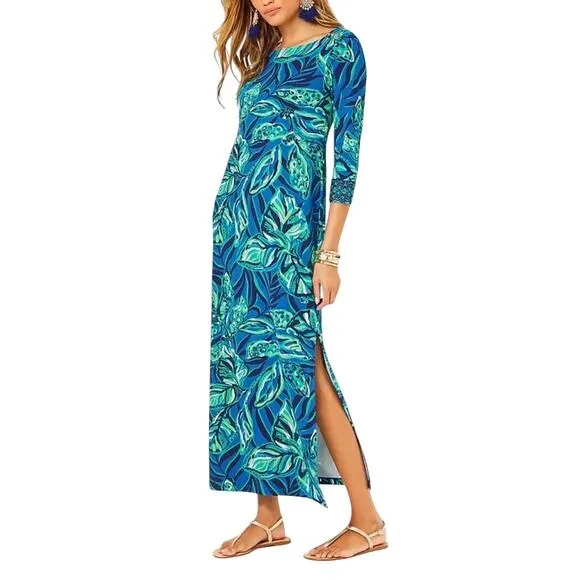 LILLY PULITZER Seralina ChillyLilli UPF 50  Maxi Dress Sz XS Indigo Breeze NWT