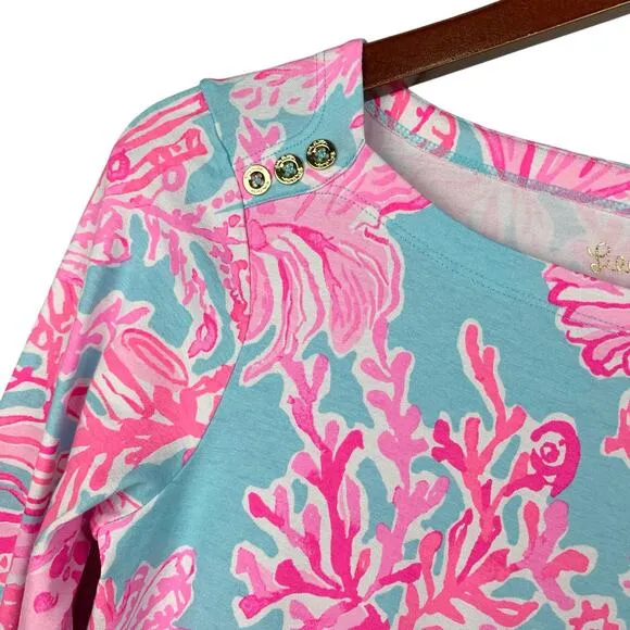Lilly Pulitzer Sophie Dress Seasalt Blue Pink Shell We Dance Women's S
