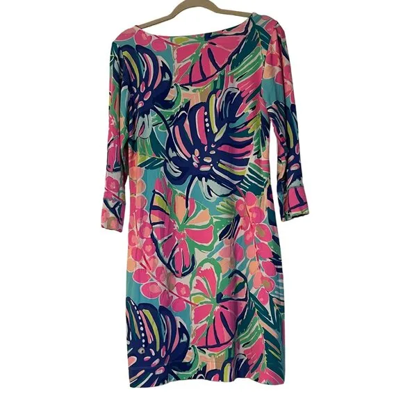 Lilly Pulitzer UPF 50  SOPHIE Dress exotic garden print Women's Size Large Excel