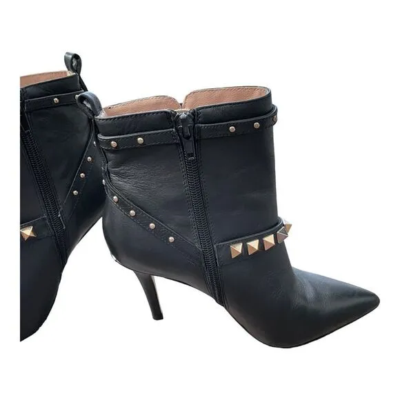 LIU JO Stivaletto Annie Tc 95 Ankle Boots Heels Black Leather Studs Shoes 6