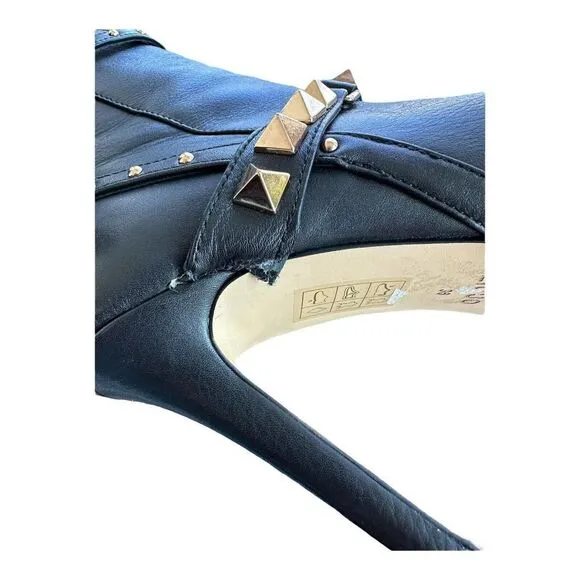 LIU JO Stivaletto Annie Tc 95 Ankle Boots Heels Black Leather Studs Shoes 6