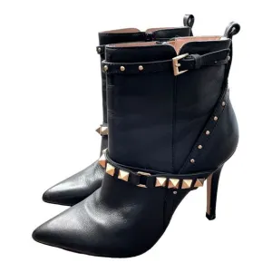 LIU JO Stivaletto Annie Tc 95 Ankle Boots Heels Black Leather Studs Shoes 6