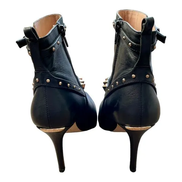 LIU JO Stivaletto Annie Tc 95 Ankle Boots Heels Black Leather Studs Shoes 6