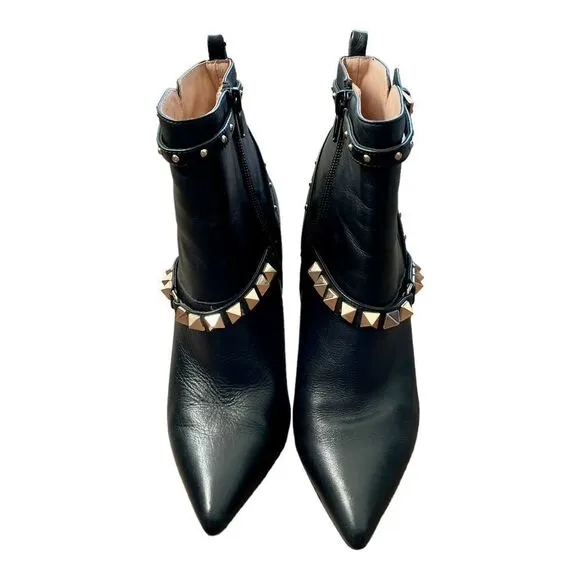 LIU JO Stivaletto Annie Tc 95 Ankle Boots Heels Black Leather Studs Shoes 6