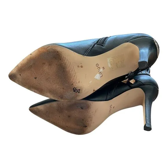 LIU JO Stivaletto Annie Tc 95 Ankle Boots Heels Black Leather Studs Shoes 6