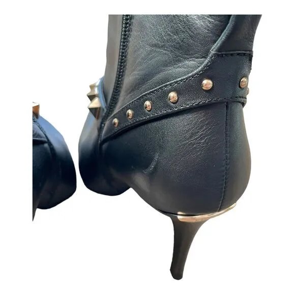 LIU JO Stivaletto Annie Tc 95 Ankle Boots Heels Black Leather Studs Shoes 6