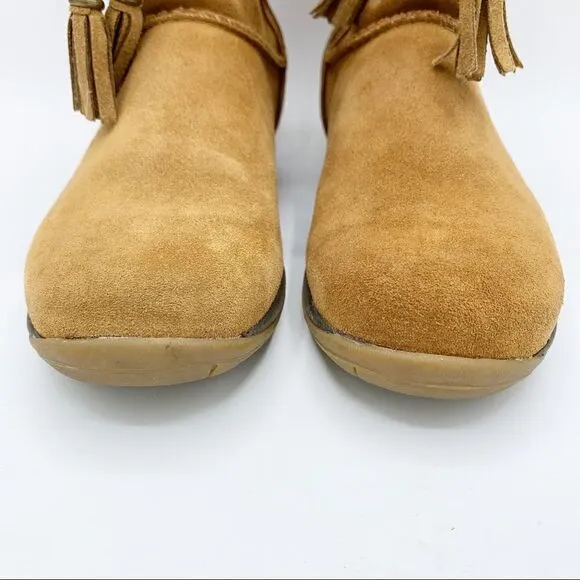 LL Bean Brown Suede Leather Zip Moccasin Winter Fleece Lined Boots Girls