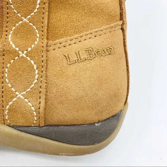 LL Bean Brown Suede Leather Zip Moccasin Winter Fleece Lined Boots Girls