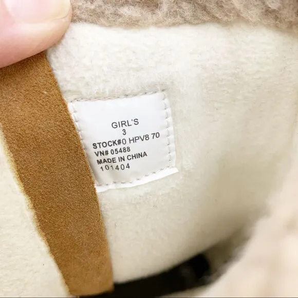 LL Bean Brown Suede Leather Zip Moccasin Winter Fleece Lined Boots Girls