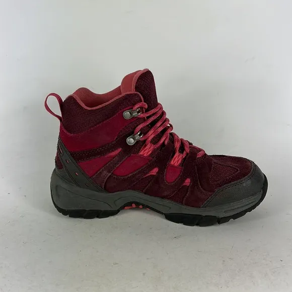 Llbean maroon grey pink waterproof tek 2.5 hiking boots youth girls size 4
