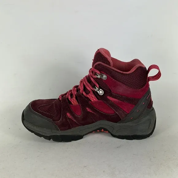Llbean maroon grey pink waterproof tek 2.5 hiking boots youth girls size 4