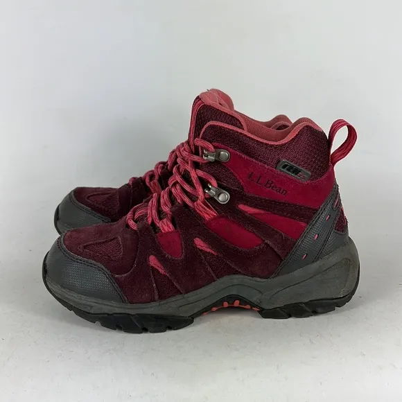 Llbean maroon grey pink waterproof tek 2.5 hiking boots youth girls size 4