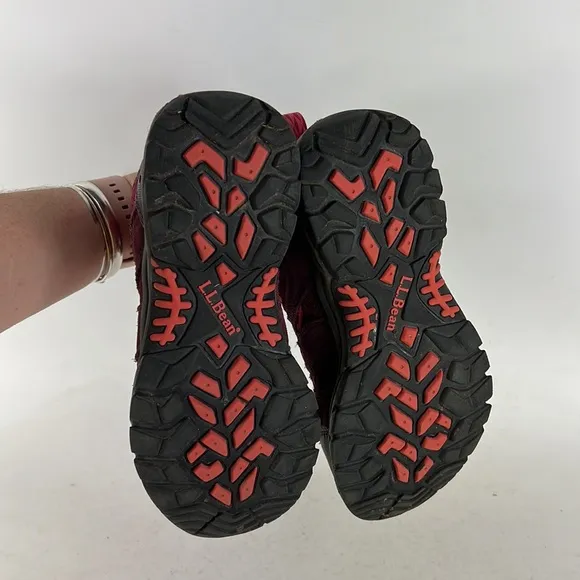 Llbean maroon grey pink waterproof tek 2.5 hiking boots youth girls size 4