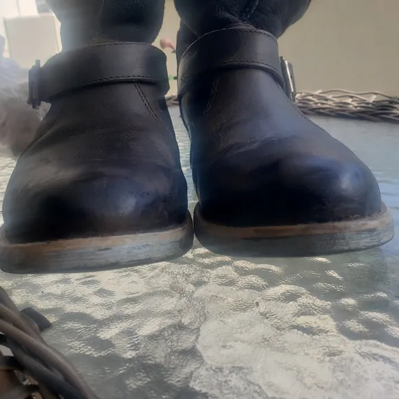 Lluxe De Leon Conquista Motorcycle boots black leather shearling lined 9