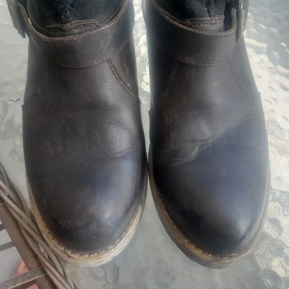 Lluxe De Leon Conquista Motorcycle boots black leather shearling lined 9