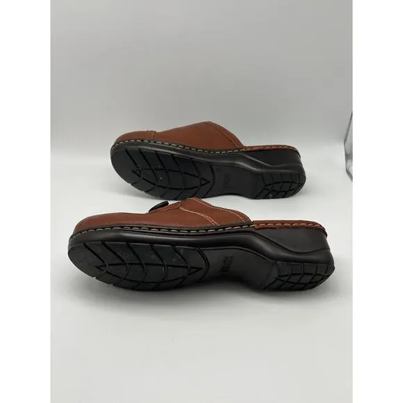 Lobo Solo Brown Stylish Leather Casual Comfort Clogs 2&quot; Heel Shoes Size 9 1/2
