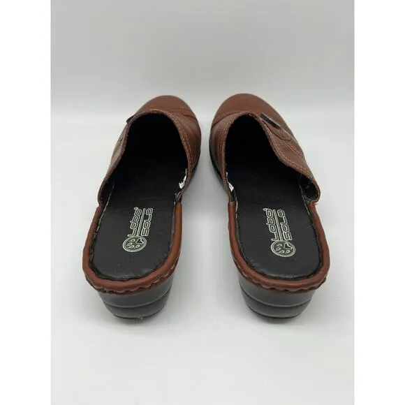 Lobo Solo Brown Stylish Leather Casual Comfort Clogs 2&quot; Heel Shoes Size 9 1/2