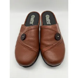 Lobo Solo Brown Stylish Leather Casual Comfort Clogs 2&quot; Heel Shoes Size 9 1/2