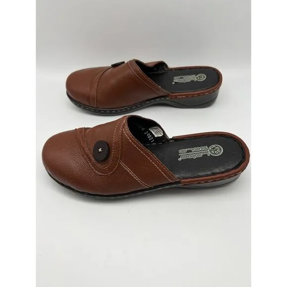 Lobo Solo Brown Stylish Leather Casual Comfort Clogs 2&quot; Heel Shoes Size 9 1/2