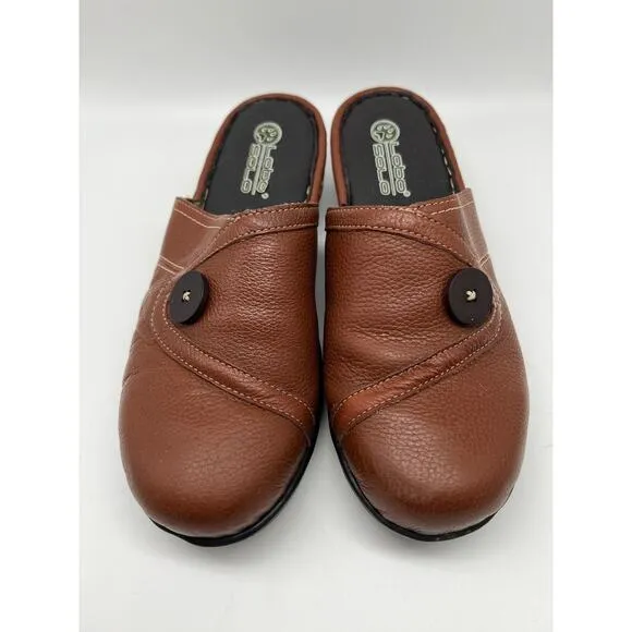 Lobo Solo Brown Stylish Leather Casual Comfort Clogs 2&quot; Heel Shoes Size 9 1/2