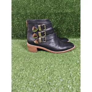 Loeffler Randall Triple Strap Black Leather Ankle Boots Booties Womens Size‎ 6